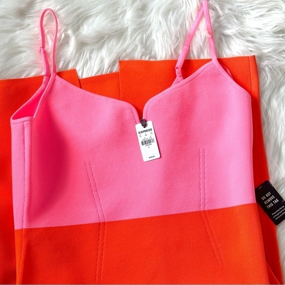 Express Body Contour V-Wire Color Block Midi Sweater Dress Large - Picture 16 of 16